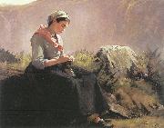 Anna Elizabeth Klumpke Catinou Knitting oil painting